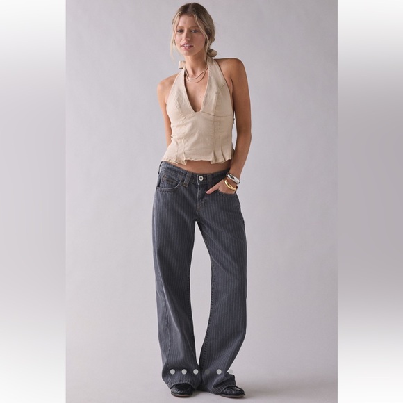 Urban Outfitters Charcoal Pinstripe Wide Leg Jeans - Picture 3 of 5